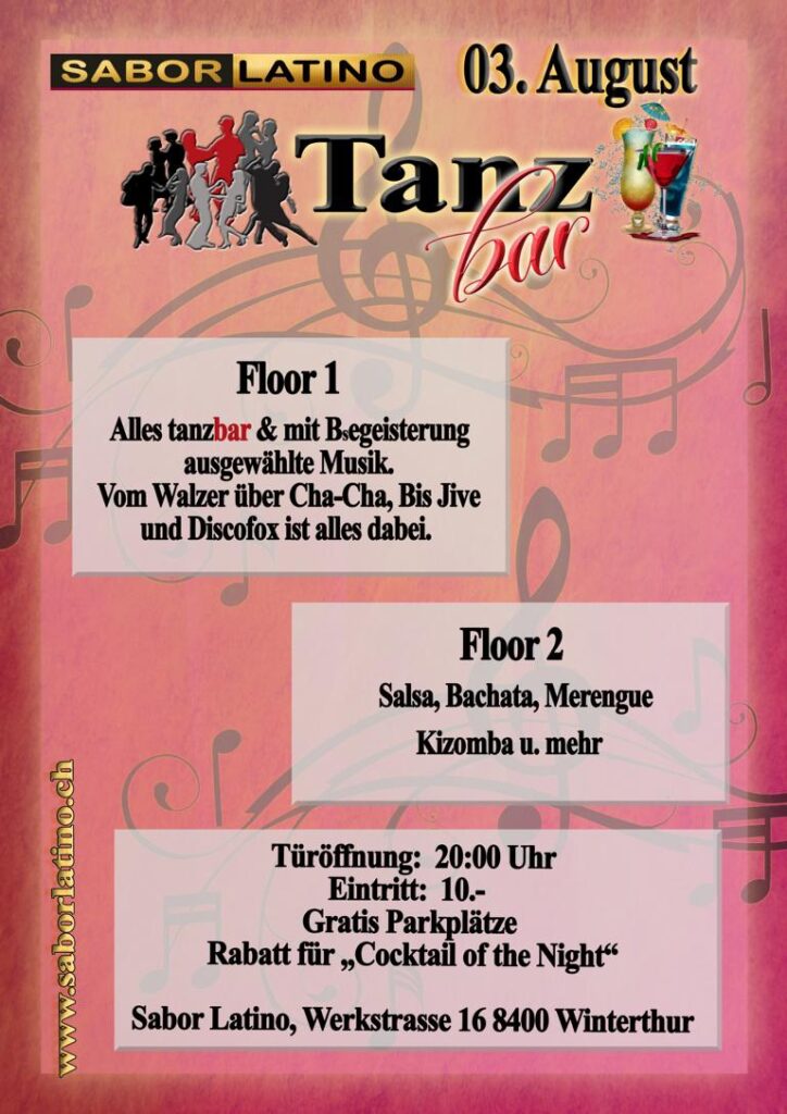 Tanzbar, von Salsa bis Discoswing auf 2 Dancefloors.